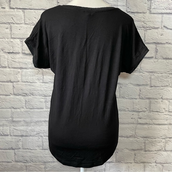 DESIGUAL boho Hindu abstract floral rhinestone front short sleeve top size small - Picture 7 of 11